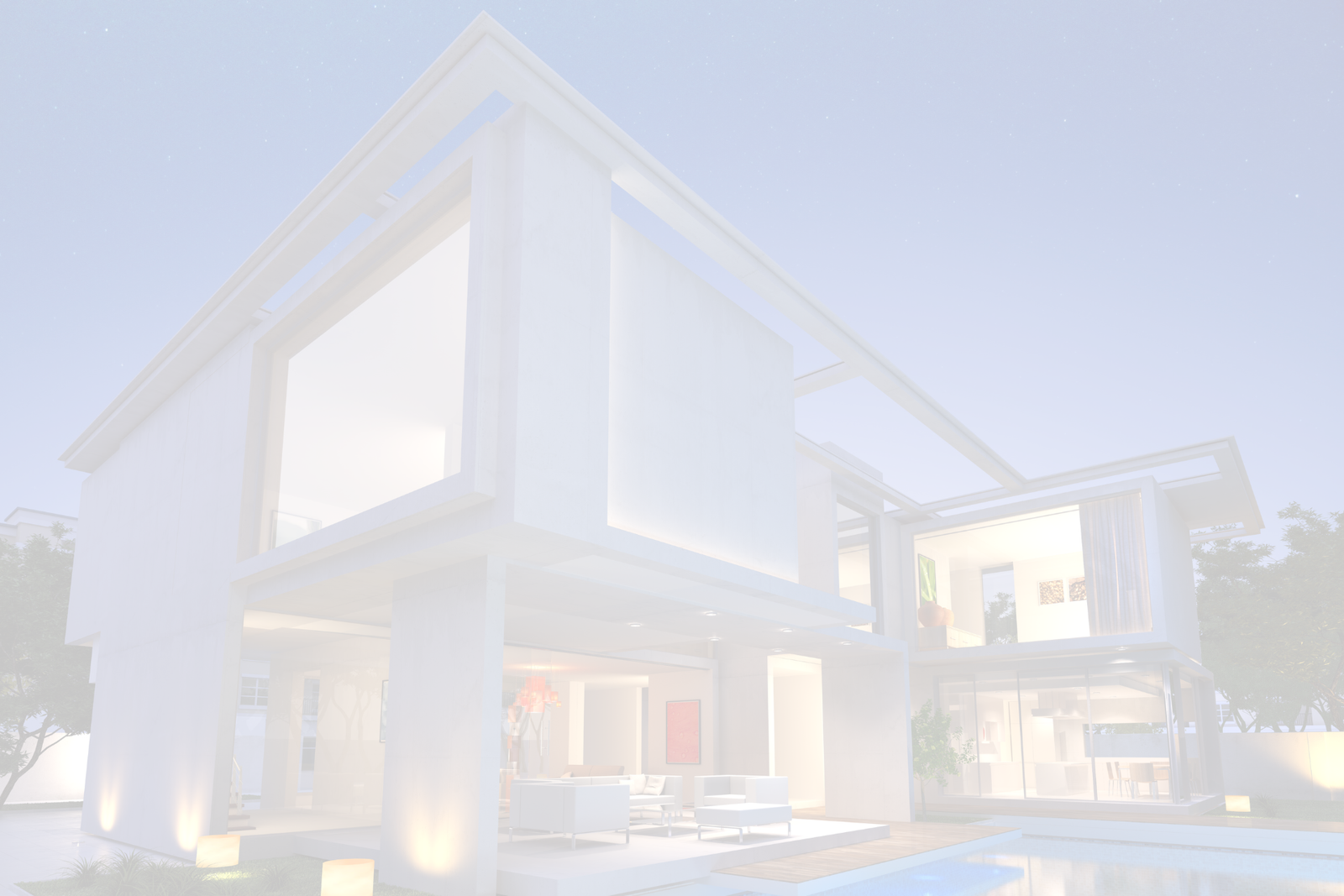 Vivienda de lujo con las distintas estancias iluminadas. Mansión de diseño moderno. Transparencia de 22.