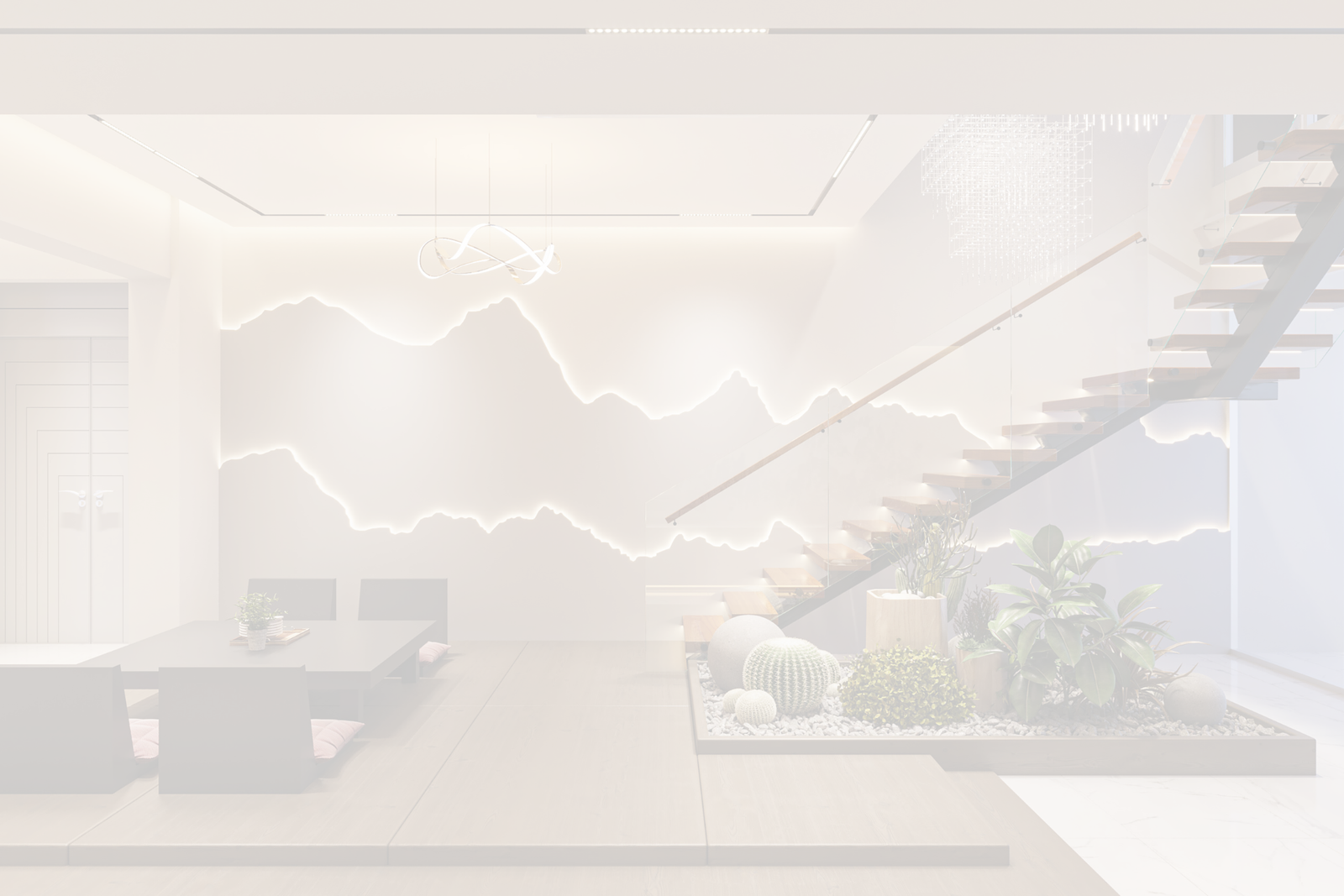 Interior vivienda con iluminación variada y moderna. Productos que sirve Sánchez Representaciones. Transparencia 22.